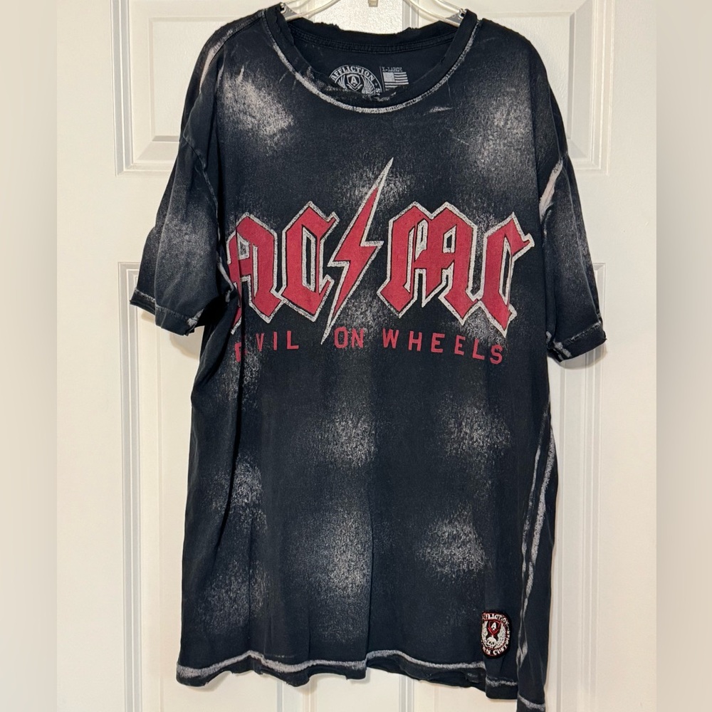 Y2K Affliction Distressed Motor Iron Skull Regular Fit Vintage Black Shirt XL